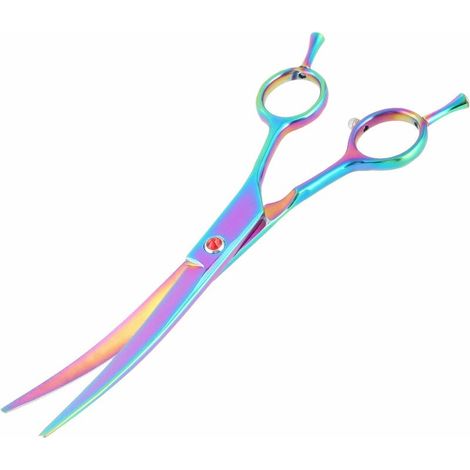 Dog Grooming Scissors - 7" Scissors: Rounding, Cutting & Thinning - Combs - Professional Color Curved Scissors
