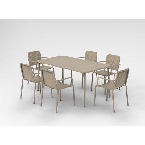 Porto 6 Seater Stacking Rectangular Dining Set - Steel - Champange (1/3)