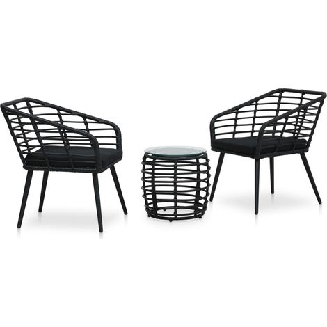 3-tlg. Bistro-Set Poly Rattan Schwarz