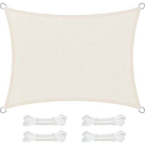 Sonnensegel 3 x 4 m, Sonnenschutz aus HDPE-Gewebe, atmungsaktiv, wasserdurchlässig, für Terrasse, Garten, Balkon, Camping, rechteckig, konkav, 2 m Seile, Beige GSS34IVV1 (1/5)