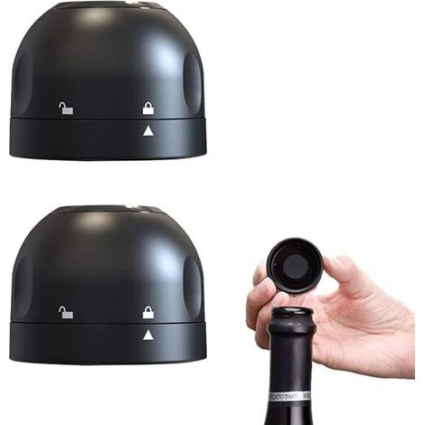 Silicone Bouchon Champagne,Réutilisables Sous Vide Bouchon Bouteille, Pour Vin Bière Champagne Alcool Vin Mousseux,Black Bouchon Bouteille Champagne 2 Pièces (1/5)