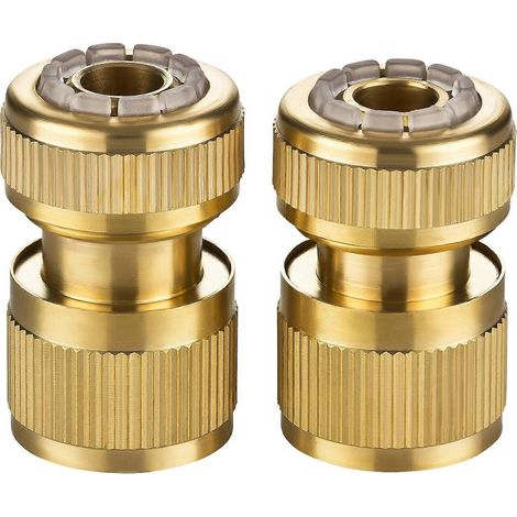 Lot de 2 raccords/connecteurs en laiton pour tuyau d'arrosage, 13 mm (1/2") - Fonction Aqua Stop (1/5)