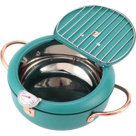 Friteuse Marmite avec thermomètre Poêle à frire japonaise en acier inoxydable pour cuisinière à induction vert foncé (1/4)