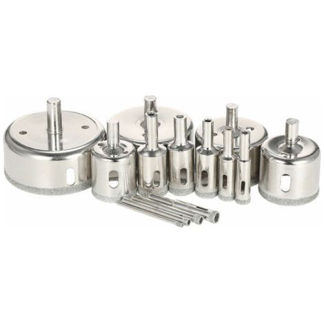 14 pièces 3-70mm verre trou scie Kit diamant enduit noyau scie cloche marbre foret carrelage céramique verre porcelaine forage (1/5)