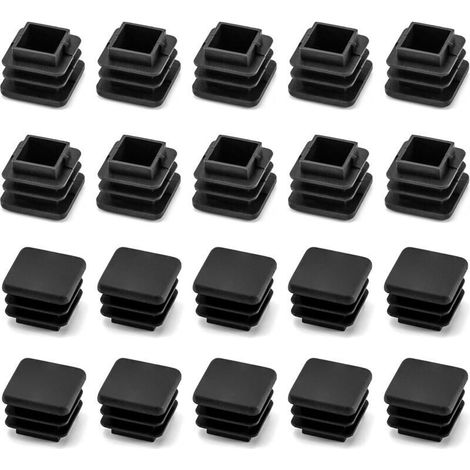 20 PCS 2 x 2 cm Embout de Bouchon en Plastique Noir carré pour Tube de Tuyau, Jambe de Chaise