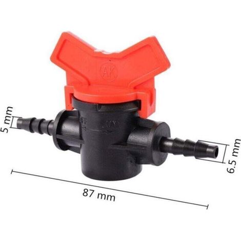 Vanne de contrôle d'eau – 1/4" (6.5 mm) avec poignée rouge – Pour irrigation, jardinage et agriculture – Noir (1/2)