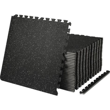 Pour salle de sport, protège vos surfaces et réduit le bruit, tapis de sol emboîtables noir gris 25 pièces (1/5)