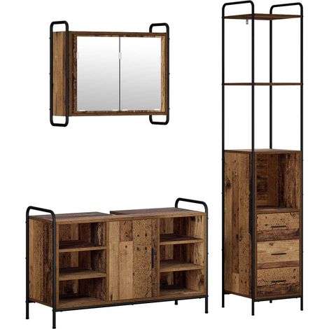 Set di Armadi da Bagno 3 pz Legno antico 40 x 36 x 200,5 cm vidaXL (1/5)