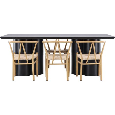 Olivia Essgruppe Tisch 100x210cm und 6 Stühle mit Armlehnen stapelbar schwarz.