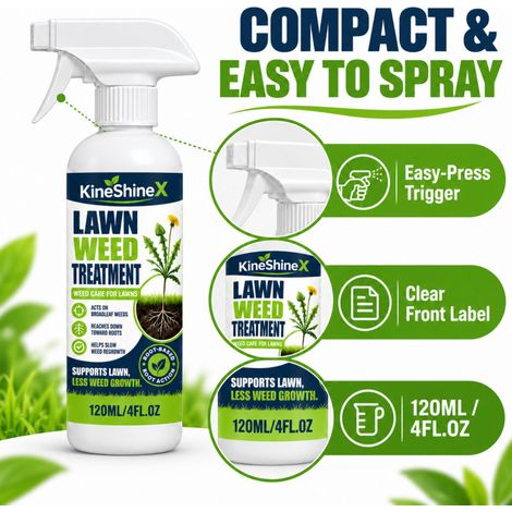 KineShineX Rasenunkrautbekämpfungsspray 120 ml – Gezielte Anwendung gegen breitblättriges Unkraut und Löwenzahn im Garten (1/4)