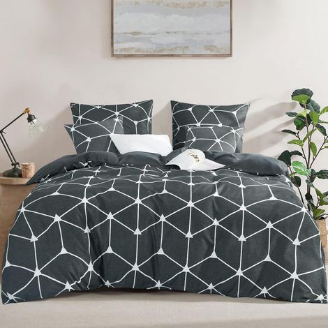 Bettwäsche-Set 220x240 cm Anthrazit Geometrisch Mikrofaser 3-teilig (1/5)