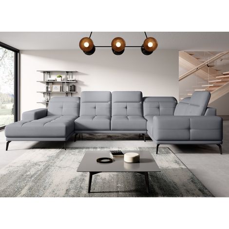 Canapé panoramique design SKAW tissu - Têtières réglables A droite-Gris clair-Méridienne A droite (1/5)