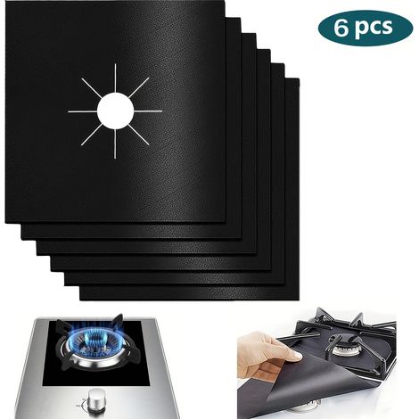 Lot de 6 tapis de protection en téflon pour cuisinière à gaz, résistants à l'huile et à la graisse, lavables à haute température (1/5)