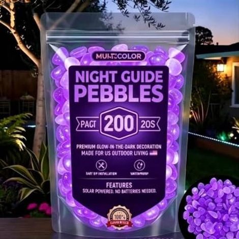 Irovami Pierres jardin phosphorescentes 200 – Galets lumineux, violet – Idéal pour allée, terrasse, paysagisme (1/5)