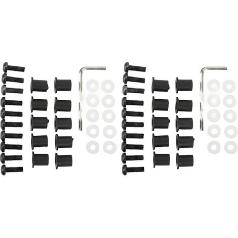 Kit 20 Vis fixation pare-brise moto M5x16mm Aluminium noir avec écrous caoutchouc et clés Allen universelles (1/5)