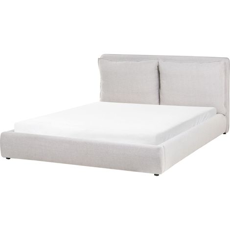 Letto matrimoniale bouclè grigio chiaro con testiera imbottita 160 x 200 cm Bajonna