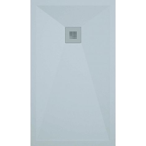 Mineralguss-Duschwanne extra flach ONDA Schieferoptik GRAU 70x70 cm Ablaufschutz in Chrom