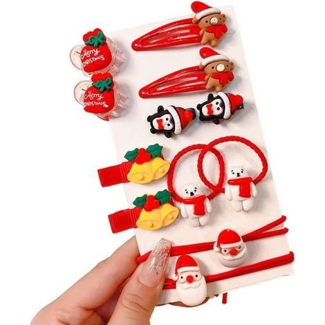 Haarspangen und Haargummis für Mädchen – Weihnachtliche Haaraccessoires mit Weihnachtsglöckchen – 2 Sets (insgesamt 24 Stück) (1/4)