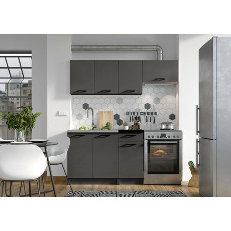 Cocina completa Cormons, conjunto compacto y funcional con puertas y cajón, color antracita (1/5)