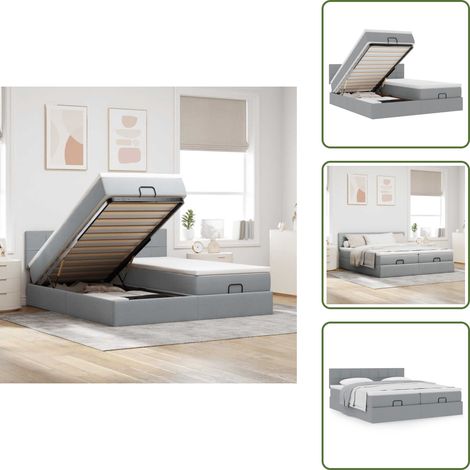 vidaXL Ottoman-Bett mit Matratzen Hellgrau 200x200 cm Stoff (1/5)