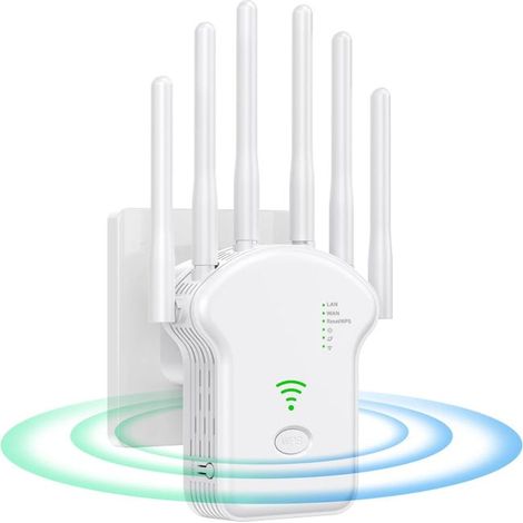 Répéteur WiFi sans fil double bande 5 GHz et 2,4 GHz 1200 Mbps avec mode répéteur/routeur, compatible avec tous les appareils. (1/5)
