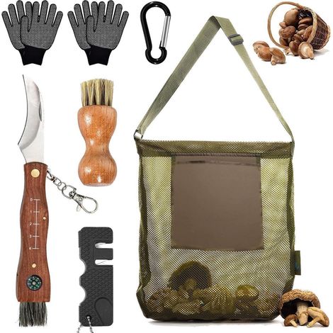 Pilzmesser Set mit Bürste, Tasche & Handschuhen für Outdoor & Camping