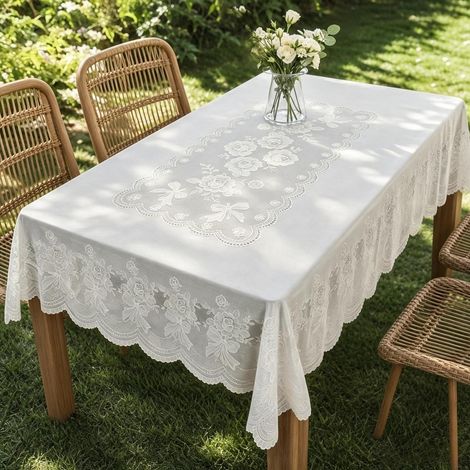 Spitze Gartentischdecke rechteckig 140x90 cm, wetterfest, abwaschbar, PVC