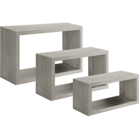 Set 3 Mensole da Parete Rettangolare in Fibra di Legno Trittico Rovere Grigio New (1/4)