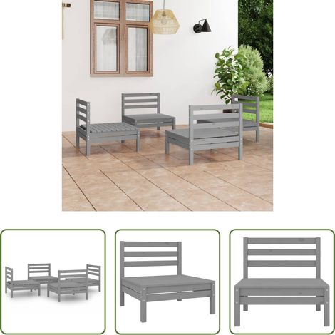 Canapé extérieur - Salon de jardin 4 pcs Gris Bois de pin massif (1/5)
