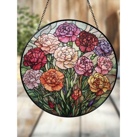 Décoration vitrail fleurs naissance 12,5 cm, attrape-soleil élégant