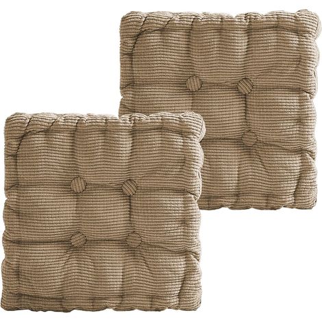 Lot de 2 coussins de sol, 40 x 40 cm, coussin de matelas épais de 8 cm, coussin de sol pour chaise de jardin, cuisine ou salle à manger, pour l'intérieur et l'extérieur, marron café