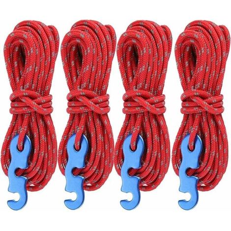Set di 4 corde riflettenti con tenditori, corda per tenda da 4 m, corda da campeggio antistrappo da 4 mm (rossa) - Fei Yu-Crezuo
