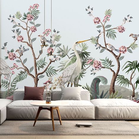 Papier peint panoramique - Fleurs Oiseaux - 130 cm x 87 cm (1/4)