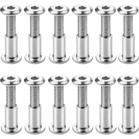 Lot de 12 Vis de liaison M6x20mm, Acier inoxydable, Tête hexagonale plate, Pour assemblage bois et meubles (1/5)