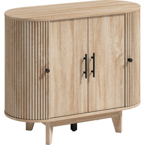 Buffet en MDF avec 4 portes, étagères réglables, finition chêne et noir, 90x40x76 cm (1/5)