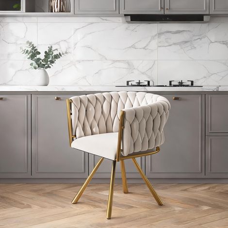 Fauteuil de salle à manger pivotant 360° en velours beige (1/5)