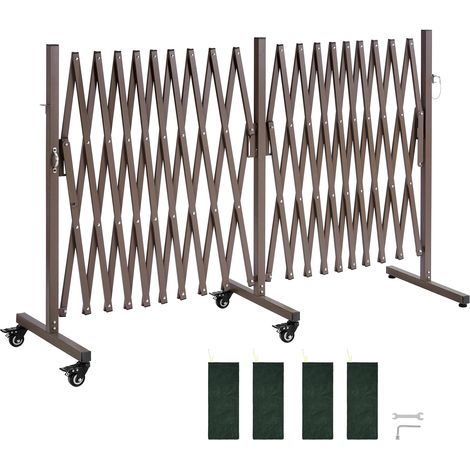 VEVOR Barricada Extensible de 6 m, Barrera de Seguridad Plegable, Valla Metálica Portátil, con Ruedas y Frenos, Aleación de Aluminio, para Jardín Patio Construcción Control de Espacios, Color Marrón (1/5)