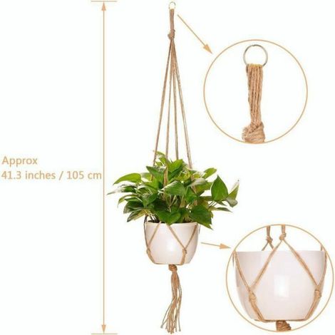 Suspension macramé pour plantes - Nosheir - Lot de 4 pièces - Longueurs: 105 cm et 90 cm - Matériau: jute naturel (1/4)
