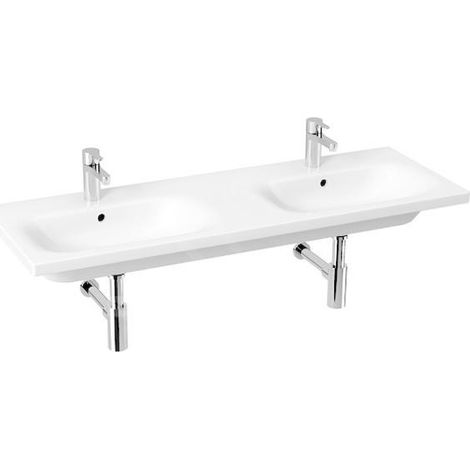 Jika Mio-N - Double-lavabo 1300x450 mm, avec trop-plein, 2 trous pour robinet, Jika Perle, blanc H8147141001041 (1/4)