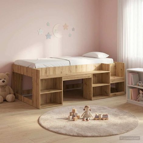 Cama Infantil con Almacenamiento Roble Artesanal 90 x 190 cm