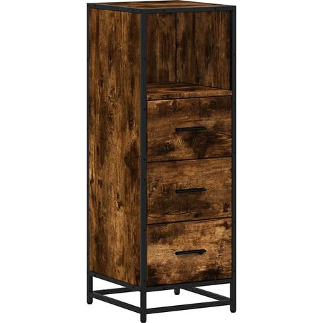 Armoire de salle de bain design industriel rangement 35 x 37,5 x 100 cm en bois d'ingénierie chêne fumé (1/5)