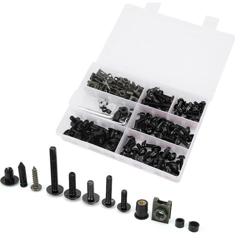 198-teiliges Set Windschutzscheibenverkleidungsschrauben M5 M6 Bolzen Kit Motorradzubehör Schwarz (1/5)
