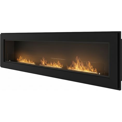 Sololed Caminetto a Bioetanolo Frame 1800 da incasso a parete con vetro incluso biocamino con 3 bruciatori da 1 litro - Nero Opaco