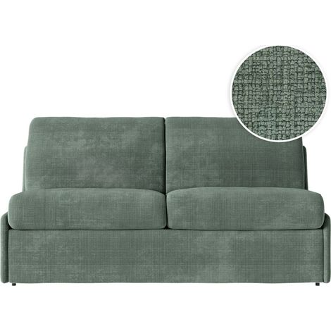 Canapé convertible express 3 pl AGATHE 140x190cm en tissu chenille vert - Matelas 13cm (1/5)