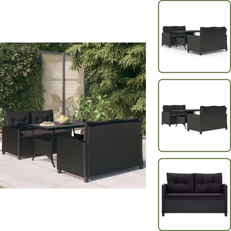 3-tlg. Garten-Essgruppe mit Kissen Poly Rattan - Sitzgruppe - Essgruppe - Rattan Gartenmöbel - Gartenmöbel