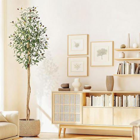 Olivier Artificiel 5ft Plante Artificielle Réaliste Tronc Bois Naturel Feuillage Dense Avec Olives Pot Blanc Mat Mousse Verte Zéro Entretien Décoration Maison Salon Bureau Entrée Balcon Interieur (1/5)