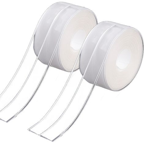 2 rollos de cinta adhesiva transparente para baño, bañera, encimera de cocina, antimoho, para inodoro y fregadero de cocina, 38 mm x 3,2 m