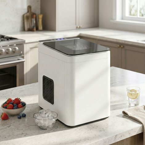 Sorbetière de table autonettoyante et compacte avec cuillère et panier, blanche
