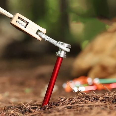 10 pali per tenda lunghi 23 cm, in lega di alluminio, di colore rosso, per campeggio ed escursionismo. (1/2)