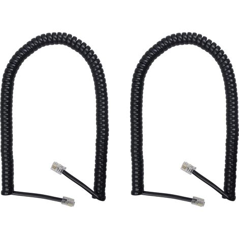 Cordon Telephone, Cable Telephone Fixe Noir, Câble pour combiné de téléphone, Câble spiralé RJ9 de 1 à 3 m de Long déroulé (1/5)